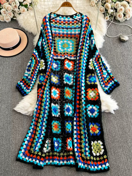 Ethnic color block cardigan X2911