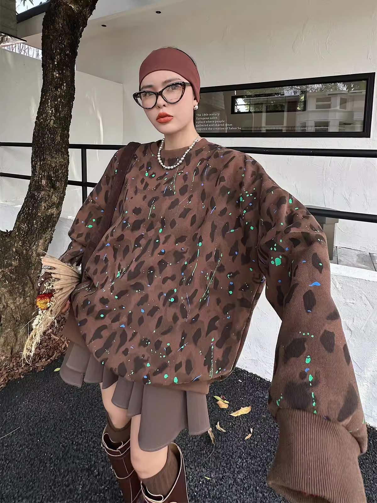 Leopard Print Oversized Sweatshirt　X3417