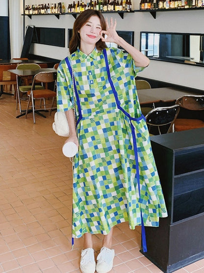 Green Mosaic Shirt Dress X2785