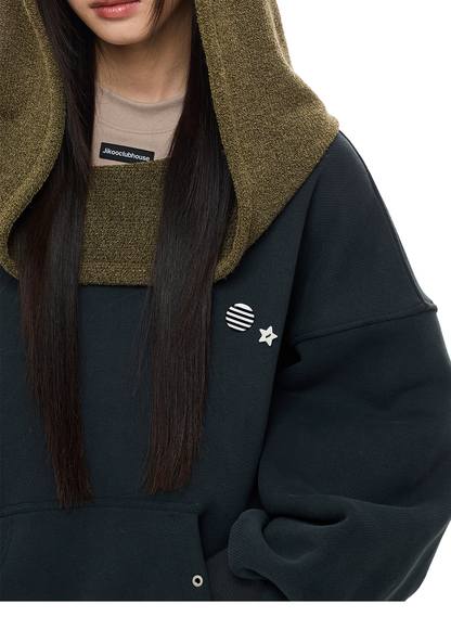 Layered-Look Off-Shoulder High-Neck Hoodie　X3485