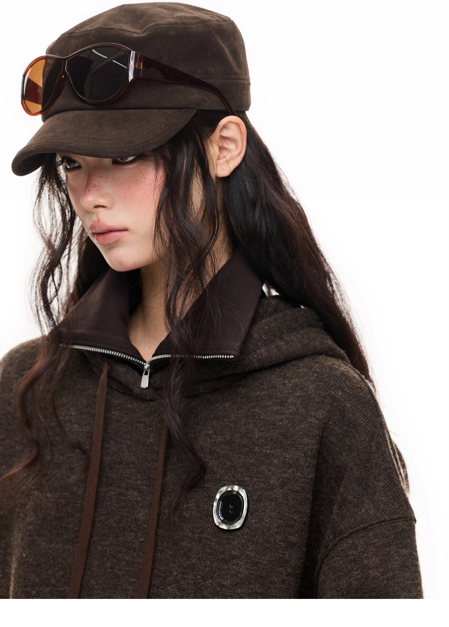 Layered-Look High-Neck Hoodie & Long Skirt 　X3484