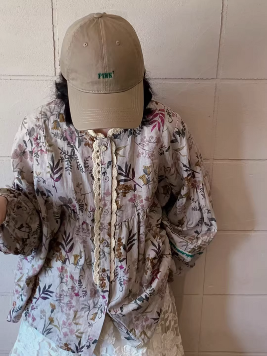 Vintage Mori Girl Style Floral Print Long Sleeve Top / Dress　X3365