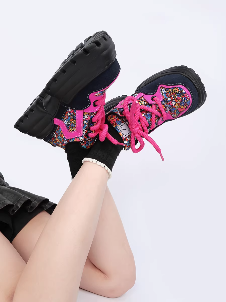 Chunky Platform Colorblock Lace-Up Shoes　X3480