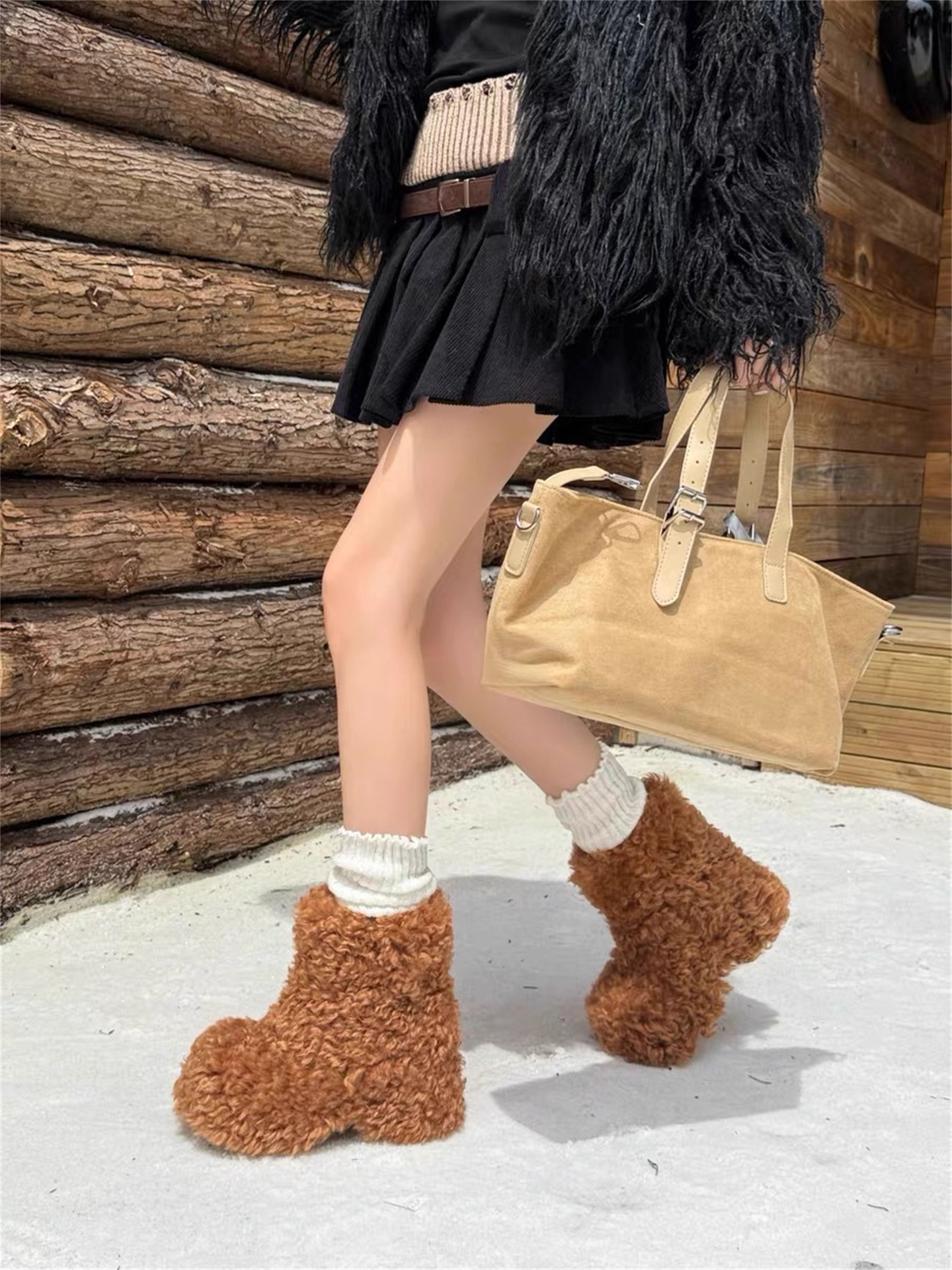Suede Fleece Short Snow Boots　X3424