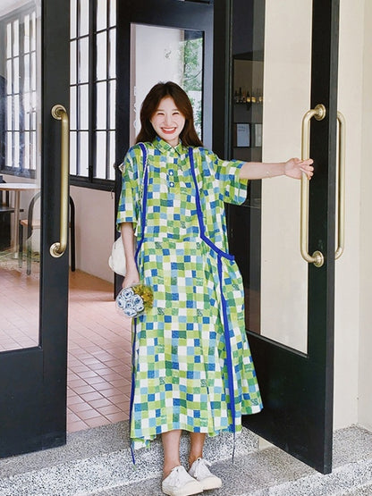 Green Mosaic Shirt Dress X2785