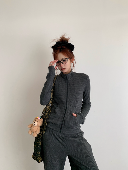 Korean Style Striped Sweatshirt/Pants Two-Piece Set　X3343