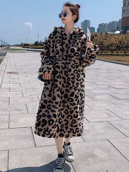 Leopard pattern hood dress X2534