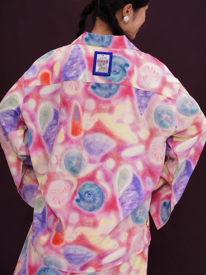 Colorful Seashell Print Long-Sleeve Shirt/Skirt X3392