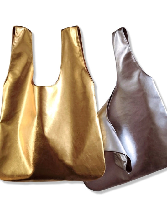 Metallic Faux Leather Eco Bag　X2322