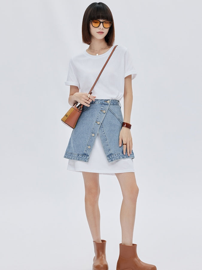 Asymmetrical design mini short denim skirt X2781