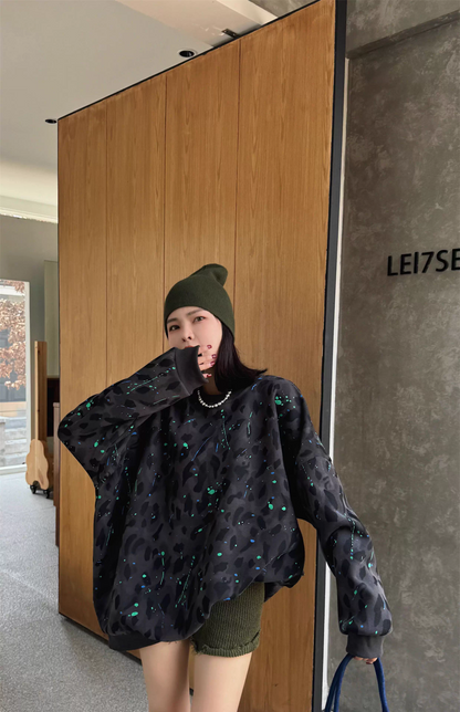 Leopard Print Oversized Sweatshirt　X3417