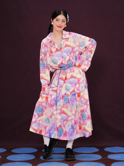 Colorful Seashell Print Long-Sleeve Shirt/Skirt X3392