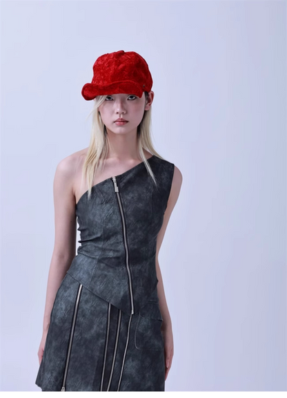 Y2K Curved-Brim Red Riding Hood Cap　X3440