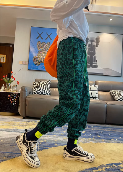 秋季豹紋高腰修身抽繩慢跑運動褲 X3501