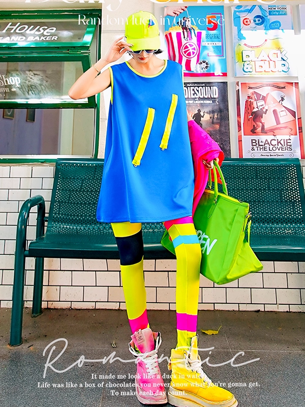 Blue Zip Colorblock Dress　X3413