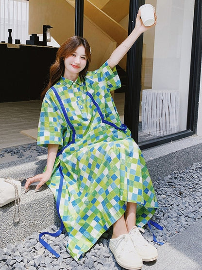 Green Mosaic Shirt Dress X2785