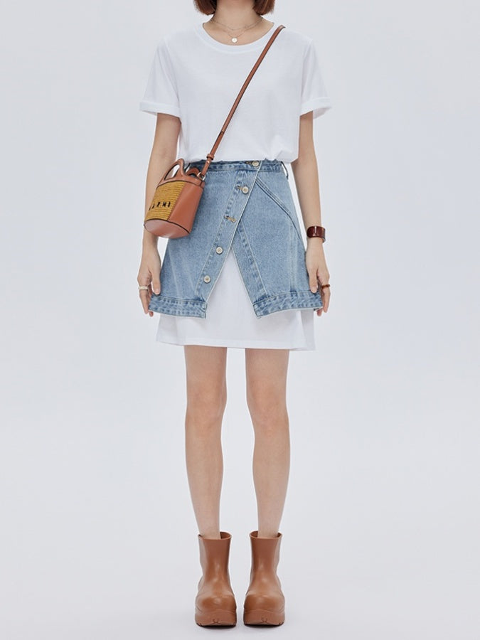 Asymmetrical design mini short denim skirt X2781