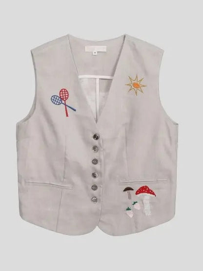 British style embroidery short casual vest X3045