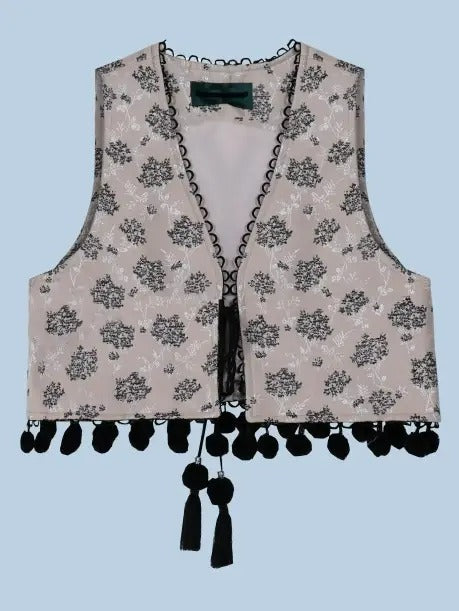 Small flower pattern v-neck vest X3189