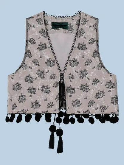 Small flower pattern v-neck vest X3189