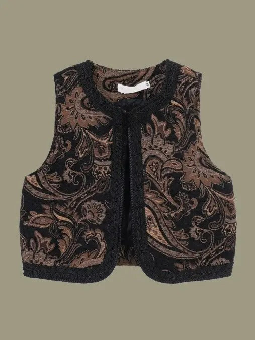 Paisley embroidery jacquard round neck vest X3149