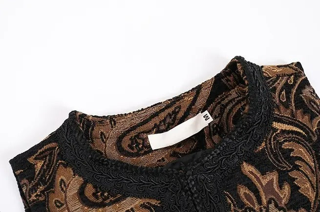 Paisley embroidery jacquard round neck vest X3149