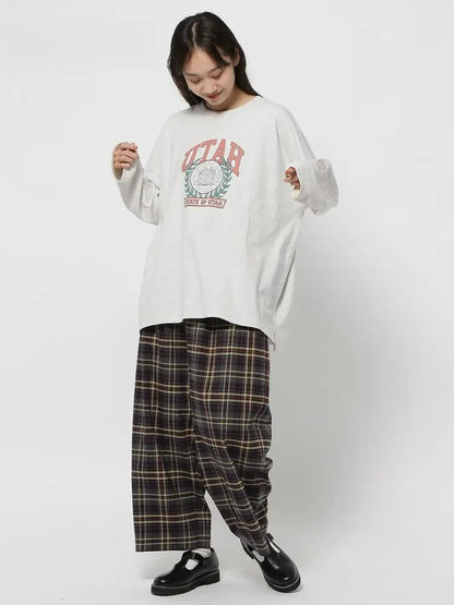 Letter print long sleeve loose T-shirt X3129