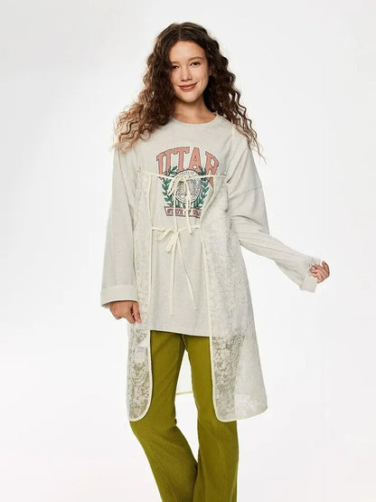 Letter print long sleeve loose T-shirt X3129