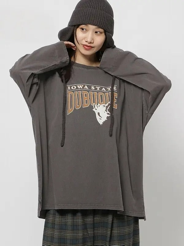 Letter print long sleeve loose T-shirt X3129