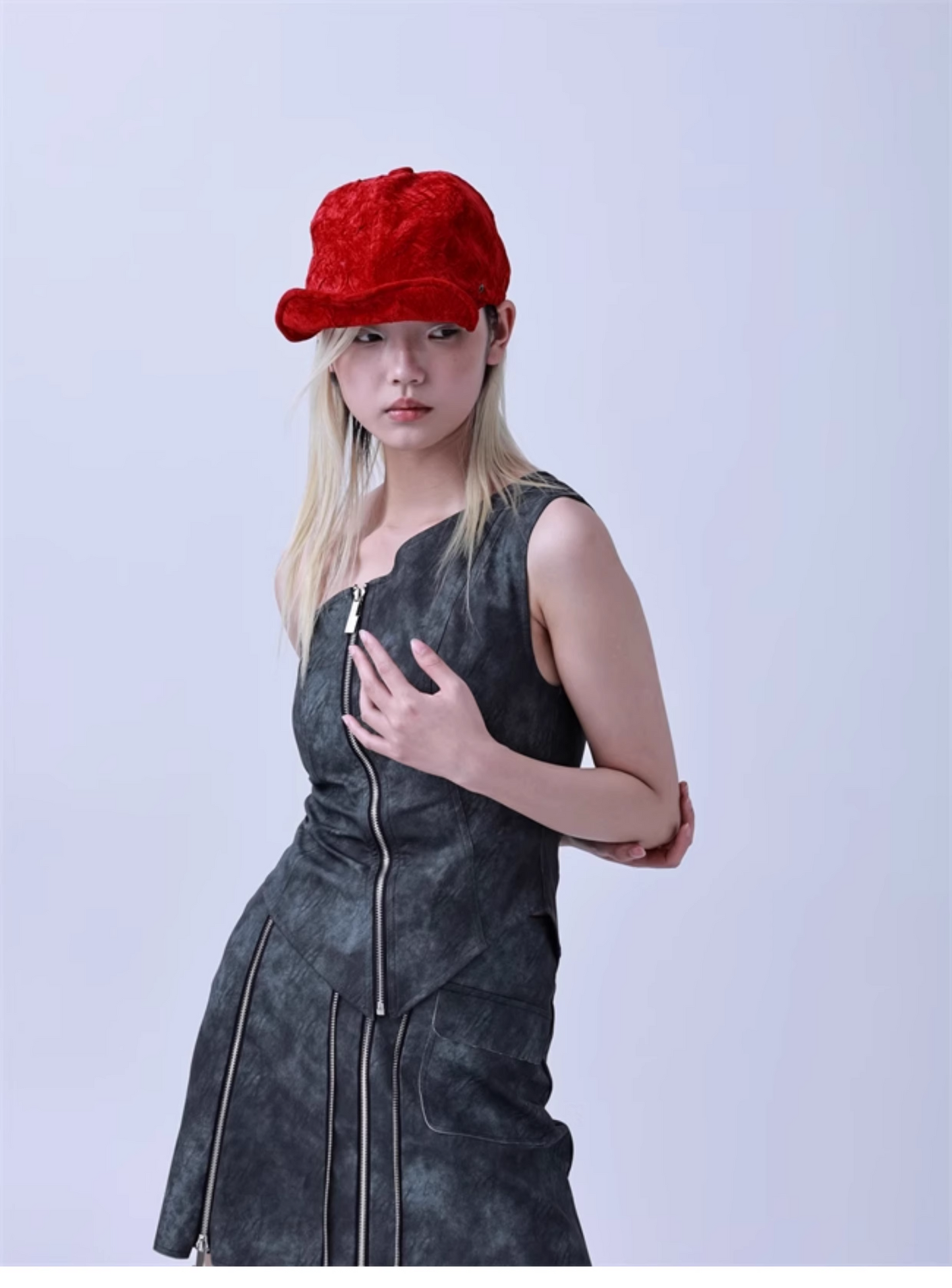 Y2K Curved-Brim Red Riding Hood Cap　X3440