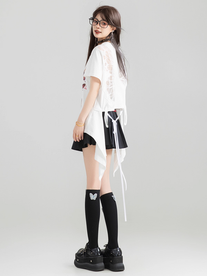 Open Back Design Short Sleeve T-Shirt　X3325