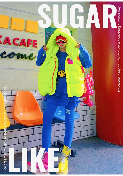 Neon Green Letter Patch Fleece Leggings X3412