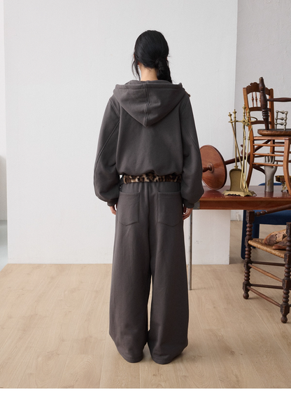 Leopard Faux-Fur Panel Hoodie & Pants　X3487