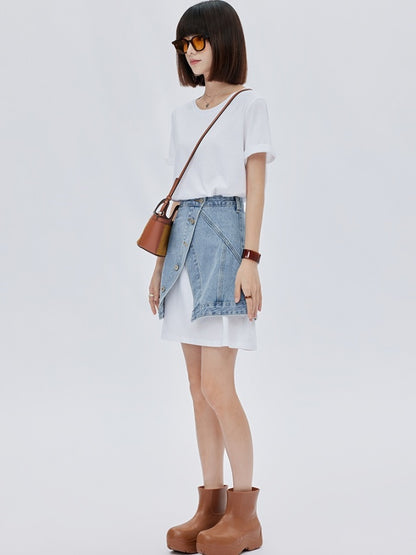 Asymmetrical design mini short denim skirt X2781