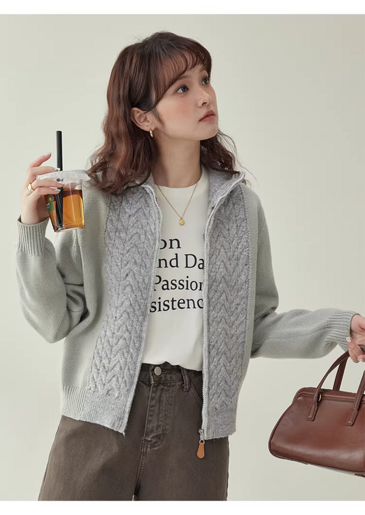 Patchwork Cable-Knit Wool-Blend Cardigan　X3504