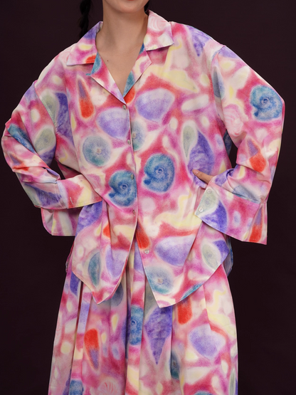 Colorful Seashell Print Long-Sleeve Shirt/Skirt X3392