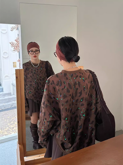 Leopard Print Oversized Sweatshirt　X3417