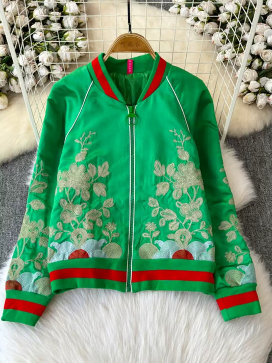 Flower Pattern Full Zip China Jacket X2908