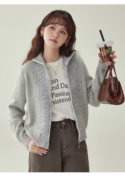 Patchwork Cable-Knit Wool-Blend Cardigan　X3504