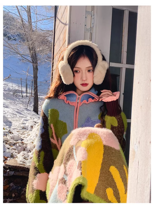 Half-Zip High-Neck Jacquard Knit Dress　X3500