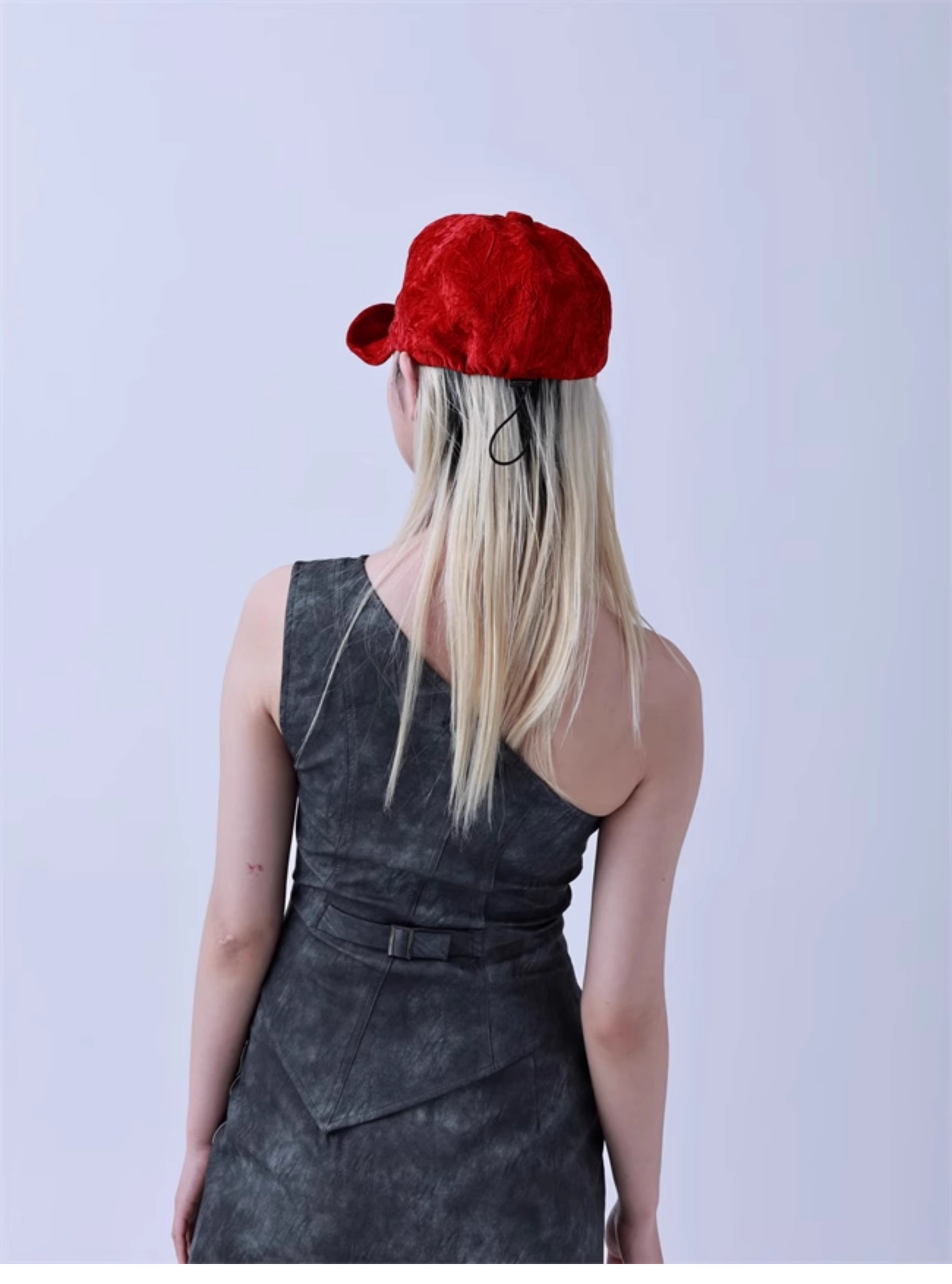 Y2K Curved-Brim Red Riding Hood Cap　X3440