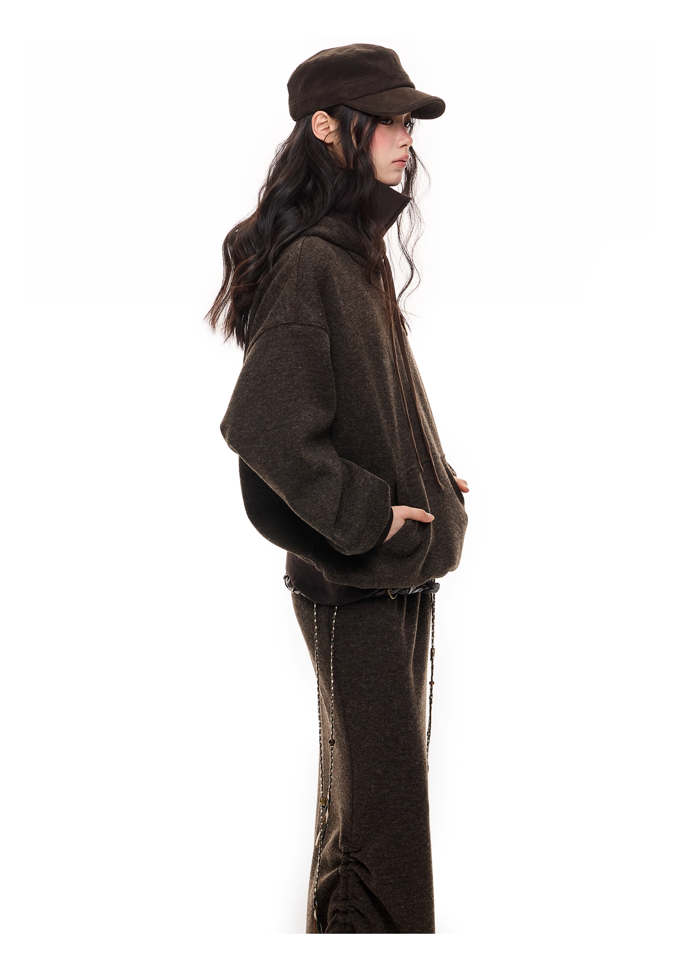 Layered-Look High-Neck Hoodie & Long Skirt 　X3484