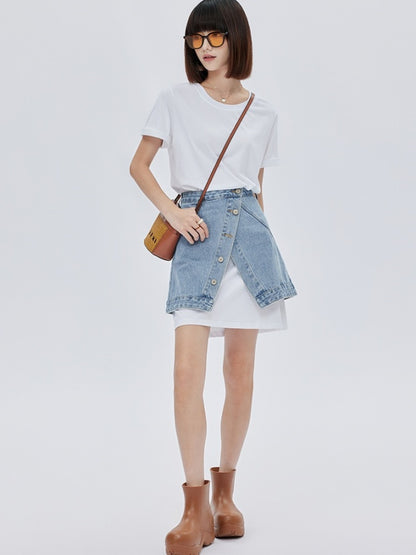 Asymmetrical design mini short denim skirt X2781