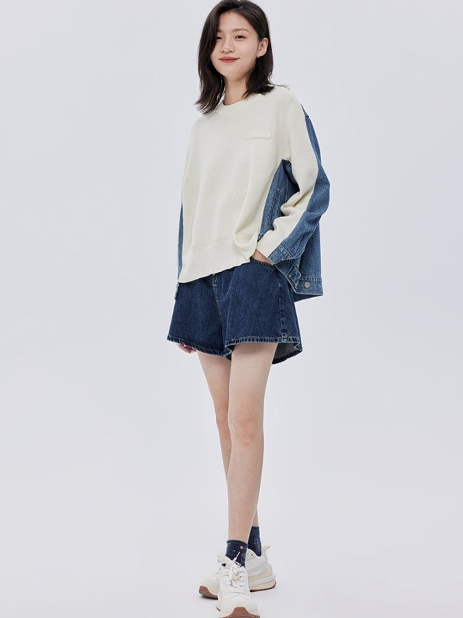 Bicolor denim knit sweater pullover X2782