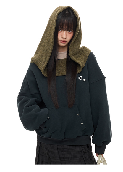 Layered-Look Off-Shoulder High-Neck Hoodie　X3485