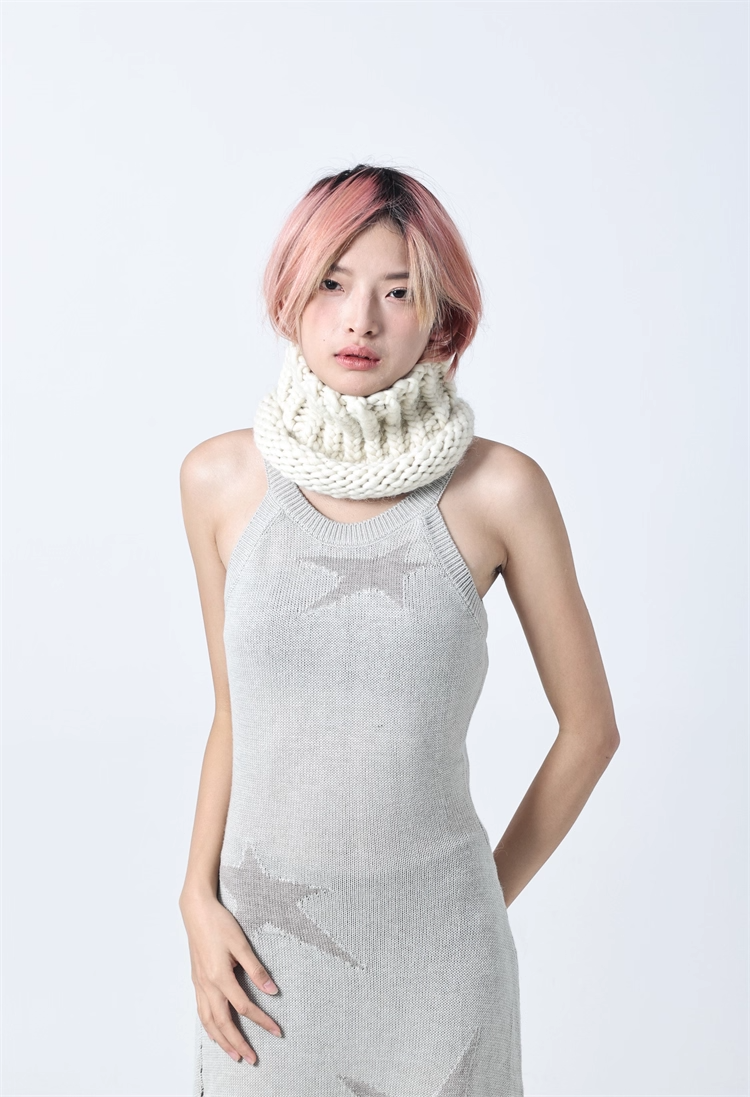 Icelandic Hand-Knitted Wool Beanie Neck Warmer　X3442