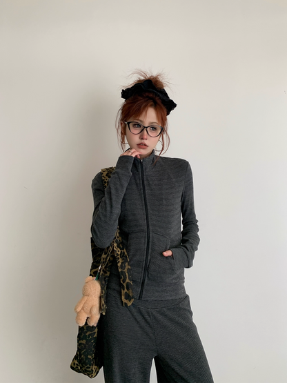Korean Style Striped Sweatshirt/Pants Two-Piece Set　X3343