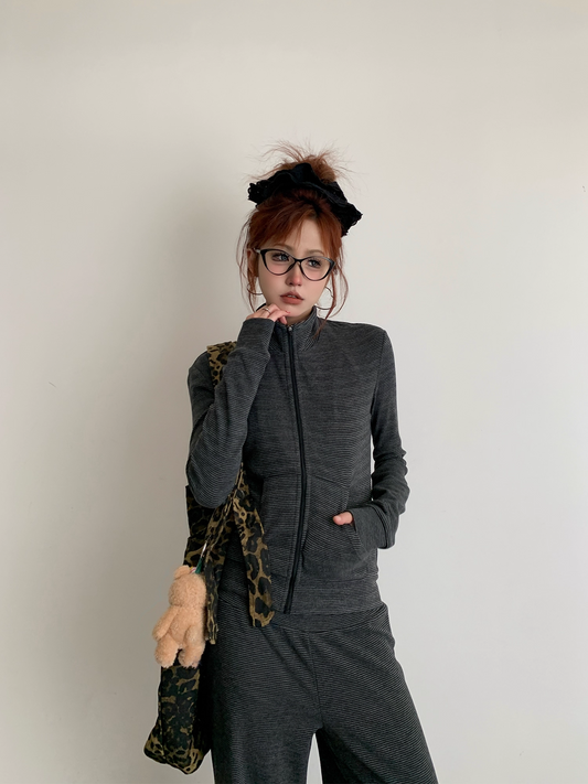 Korean Style Striped Sweatshirt/Pants Two-Piece Set　X3343