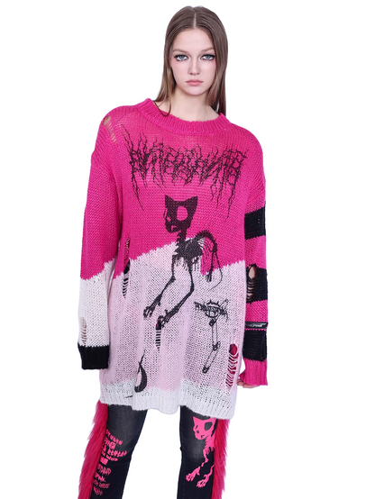 Sphynx Cat Rock Knit Sweater　X3427