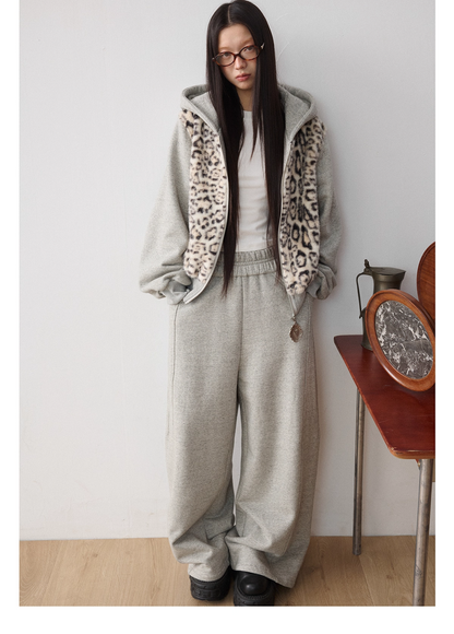 Leopard Faux-Fur Panel Hoodie & Pants　X3487